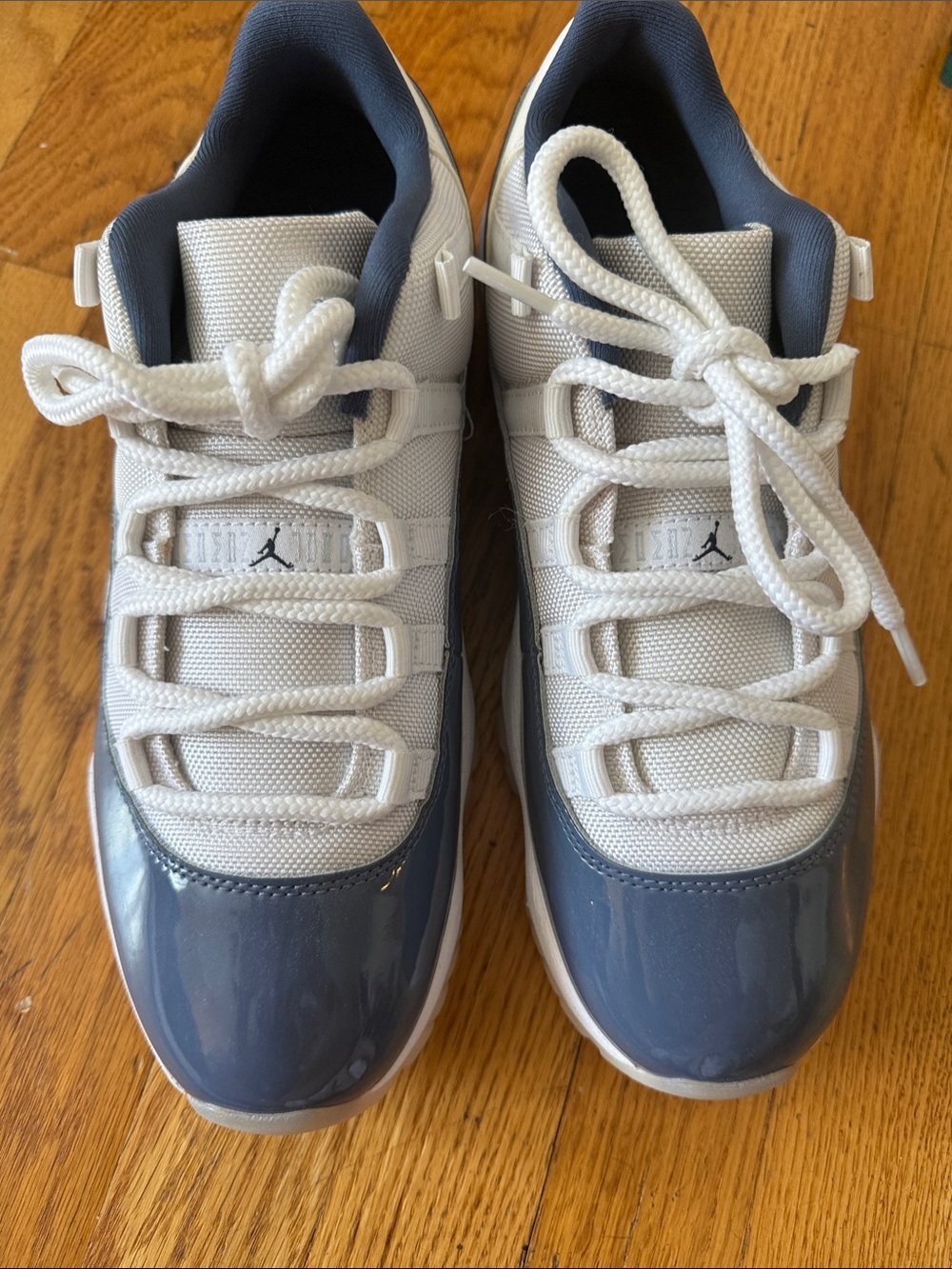 Jordan Kids White and Gray Low-Top Sneakers with Patent Toe
